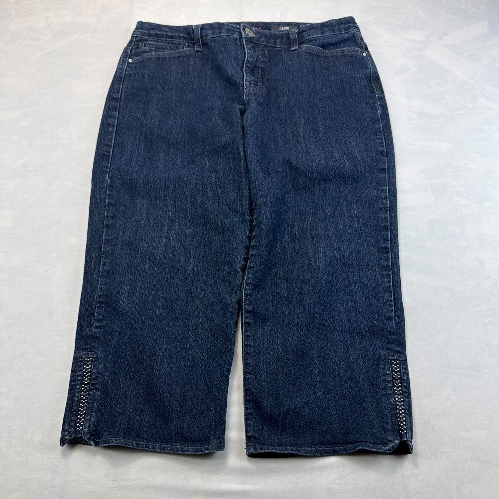 Style & Co. Capri Jeans Womens 14 Blue Denim Dark Wash Stretch Rhinestone Hem